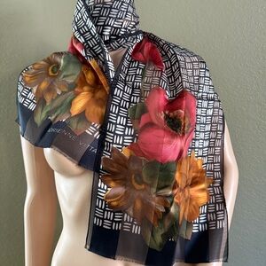 Adrienne Vittadini Floral Silk Scarf - Black and Red